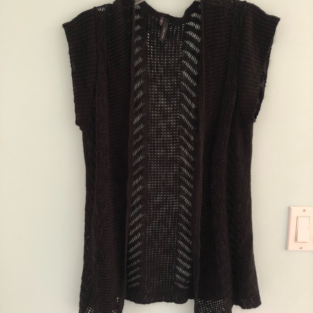 Lightweight Cardigan Womens Black Open Sweater Large XL Maurices Vintage Acrylic